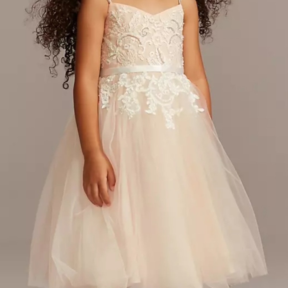 David's Bridal Blush Kids Dress with Lace